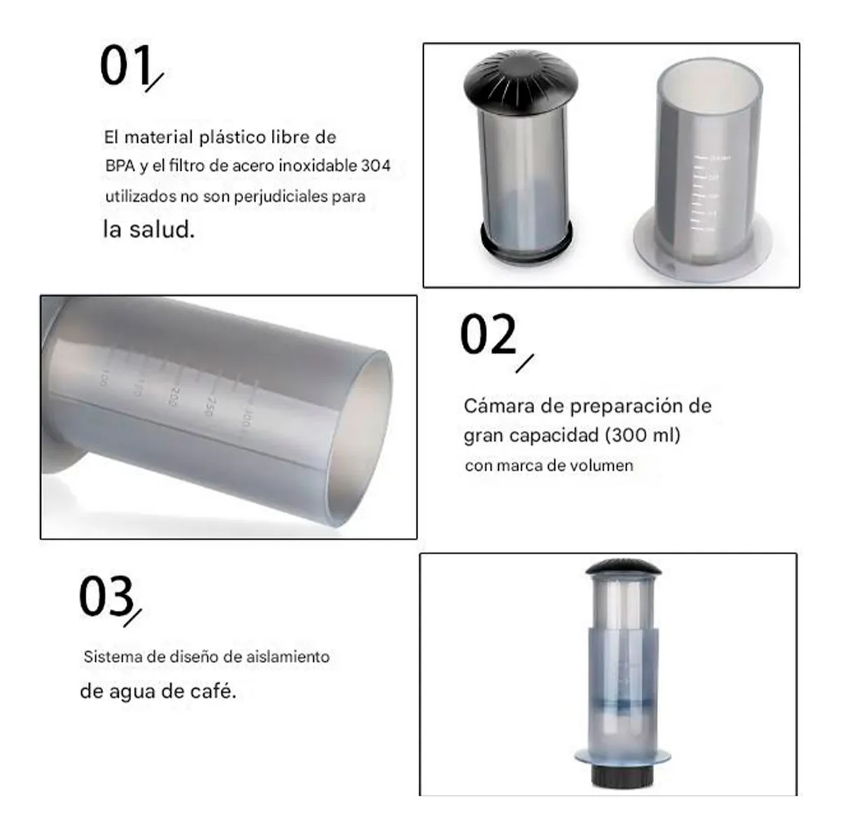 Cafetera Aeropress Icafilas | Prensa de Café Manual 240 ml - Imagen 3